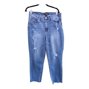 Nanette Lepore Jolie Super High Rise Taper Jeans Blue Ankle Size 12 Distressed